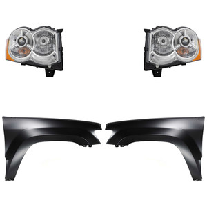 Headlight Kit for 2008-2009 Jeep Grand Cherokee, Right Passenger and Left Driver, Lens and Housing, Xenon, 4-Piece Kit, with Fenders, Replacement