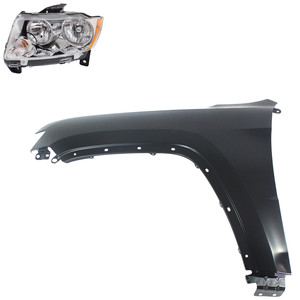 Headlight Assembly Kit for 2011-2013 Jeep Grand Cherokee, Left Driver, Halogen, 2-Piece with Fender, Replacement
