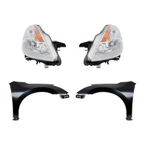 Headlight Kit for 2008-2009 Nissan Altima, Right Passenger and Left Driver, Lens and Housing, Halogen, 4-Piece Kit with Fenders, Replacement