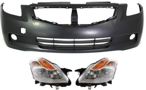 Front Bumper Cover Kit for 2008-2009 Nissan Altima Coupe, 3-Piece Set with Headlights, Replacement