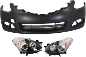 Headlight Assembly for Nissan Altima 2010-2013, Right Passenger and Left Driver, Halogen, 3-Piece kit with Bumper Cover, Replacement