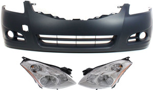 Headlight Kit for 2010-2012 Nissan Altima, Right Passenger and Left Driver, Lens and Housing, Xenon, 3-Piece Set with Bumper Cover, Replacement