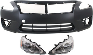 Headlight Assembly Kit for Nissan Altima 2013-2015, Right Passenger and Left Driver, Halogen, 3-Piece kit, includes Bumper Cover, Replacement