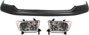 Headlight Assembly Kit for Toyota Tundra (2007-2013), Right Passenger and Left Driver with Bumper Cover, Halogen, 3-Piece Set, Replacement