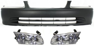 Front Bumper Cover Kit for 2000-2001 Toyota Camry Sedan, 3-Piece with Headlights, Replacement