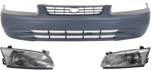 Front Bumper Cover for Toyota Camry 1997-1999, 3-Piece Kit with Headlights, Sedan, Replacement