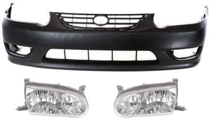 Front Bumper Cover 3-Piece Kit with Headlights for 2001-2002 Toyota Corolla Sedan - Replacement