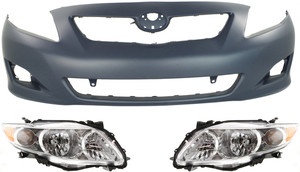 Front Bumper Cover for 2009-2010 Toyota Corolla, 3-Piece Kit with Headlights, Replacement
