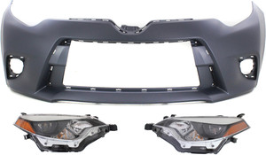 Headlight Assembly Kit for 2014-2016 Toyota Corolla, Right Passenger and Left Driver, LED, 3-Piece Kit with Bumper Cover, Replacement