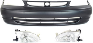 Front Bumper Cover for Toyota Corolla 1998-2000, 3-Piece Kit, with Headlights, for Sedan, Replacement