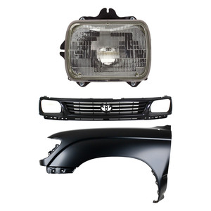 Front Fender Kit for Toyota Tacoma 1995-1996, Primed (Ready to Paint), Left Driver, 3-Piece Set with Grille and Headlight, Replacement