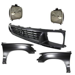 Front Fender Kit for Toyota Tacoma 1995-1996, Right Passenger and Left Driver, Primed (Ready to Paint), 5-Piece with Grille and Headlights, Replacement