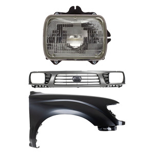 Grille Kit for 1995-1997 Toyota Tacoma, Painted Gray Shell with Black Insert, 3-Piece set including Fender and Headlight Replacement