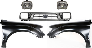 5-Piece Kit Grille for 1995-1997 Toyota Tacoma, Painted Gray Shell with Painted Black Insert, Including Fenders and Headlights, Replacement