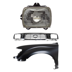 Grille Kit for 1995-1997 Toyota Tacoma with Chrome Shell and Painted Black Insert, 3-Piece Set includes Fender and Headlight, Replacement