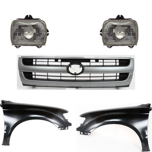 Front Fender Kit for 1997 Toyota Tacoma, Right Passenger and Left Driver, 5-Piece Set, Primed (Ready to Paint), with Grille and Headlights, Replacement