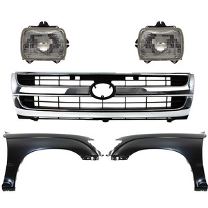 Front Fender Kit for 1997 Toyota Tacoma, Right Passenger and Left Driver, Primed (Ready to Paint), 5-Piece Set with Grille and Headlights, Replacement