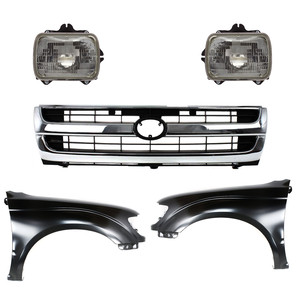 Front Fender for 1997-1997 Toyota Tacoma, Right Passenger and Left Driver, Primed (Ready to Paint), 5-Piece Kit with Grille and Headlights, Replacement
