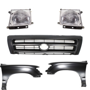 Front Fender for 1997-2000 Toyota Tacoma Right Passenger and Left Driver, Primed (Ready to Paint), 5-Piece Kit with Grille and Headlights, Replacement