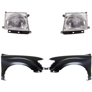 Front Fender for Toyota Tacoma (1997-2000) Right Passenger and Left Driver, Primed (Ready to Paint), 4-Piece Kit, with Headlights, Replacement