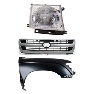 Front Fender Kit for 1997-2000 Toyota Tacoma, Right Passenger Side, Primed (Ready to Paint), 3-Piece with Grille and Headlight Replacement