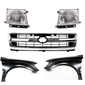 Front Fender Kit for 1997-2000 Toyota Tacoma, Right Passenger and Left Driver, 5-Piece, Primed (Ready to Paint), with Grille and Headlights, Replacement