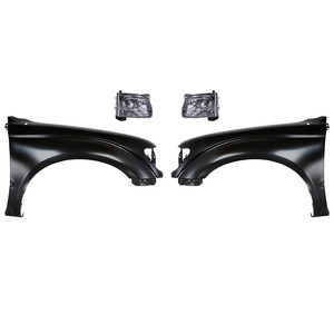 Front Fender Kit for 2001-2004 Toyota Tacoma, Right Passenger and Left Driver, Primed (Ready to Paint), 4-Piece with Headlights, Replacement