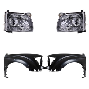 Front Fender for Toyota Tacoma 2001-2004, Right Passenger and Left Driver, Primed (Ready to Paint), 4-Piece Kit, with Headlights, Replacement