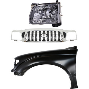 Grille Kit for 2001-2004 Toyota Tacoma, 3-Piece Set with Chrome Shell and Painted Dark Gray Insert, Includes Fender and Headlight Replacement