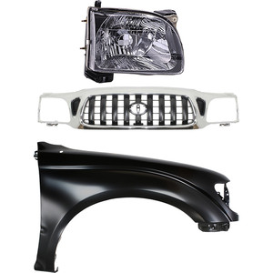 3-Piece Grille Kit for 2001-2004 Toyota Tacoma, Chrome Shell with Painted Dark Gray Insert, Includes Fender and Headlight Replacement