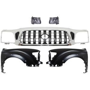 Grille Kit for 2001-2004 Toyota Tacoma, Chrome Shell with Painted Dark Gray Insert, 5-Piece Set, Includes Fenders and Headlights, Replacement