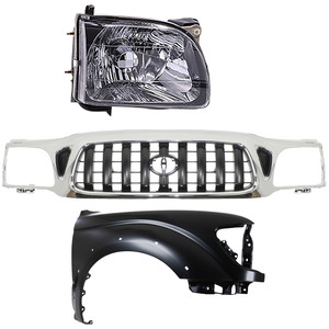 TOYOTA TACOMA Grille Kit for 2001-2004 Models, Chrome Shell with Painted Dark Gray Insert, 3-Piece Set Includes Fender and Headlight Replacement