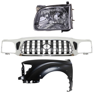 Grille Kit for 2001-2004 Toyota Tacoma, Chrome Shell with Painted Dark Gray Insert, 3-Piece Set, Includes Fender and Headlight Replacement