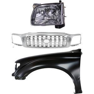 Grille Kit for Toyota Tacoma 2001-2004, Chrome Shell and Insert, 3-Piece with Fender and Headlight Replacement