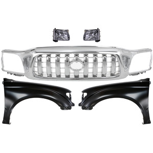 Chrome Shell and Insert Grille Kit for 2001-2004 Toyota Tacoma with 5-Piece Fenders and Headlights Replacement