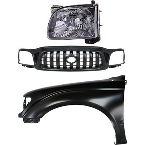 Grille for Toyota Tacoma 2001-2004, Paintable Shell and Insert, 3-Piece Kit with Fender and Headlight Replacement