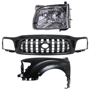 Grille Kit for TOYOTA TACOMA 2001-2004, Paintable Shell and Insert, 3-Piece Set with Fender and Headlight Replacement