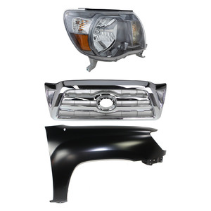 Chrome Shell and Insert Grille for Toyota Tacoma 2005-2008, 3-Piece Kit with Fender and Headlight, Replacement