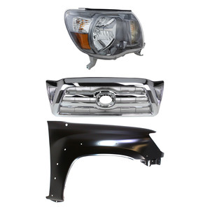 Grille Kit for Toyota Tacoma 2005-2008, Chrome Shell and Insert, 3-Piece Set with Fender and Headlight Replacement