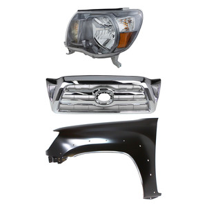 Grille Kit for Toyota Tacoma 2005-2008: Chrome Shell and Insert, 3-Piece Set with Fender and Headlight Replacement