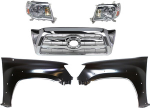 Grille Kit for Toyota Tacoma 2005-2008 with Chrome Shell and Insert, 5-Piece including Fenders and Headlights Replacement