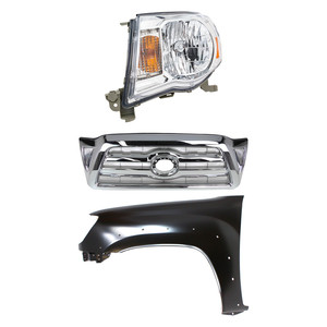 Chrome Shell and Insert Grille Kit for 2005-2008 Toyota Tacoma, 3-Piece with Fender and Headlight, Replacement