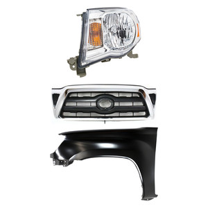 Grille Kit for 2005-2008 TOYOTA TACOMA, Chrome Shell with Black Insert, 3-Piece Set, Includes Fender and Headlight Replacement