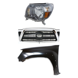 Headlight Assembly Kit for 2005-2008 Toyota Tacoma, Left Driver Side, Halogen, 3-Piece with Fender and Grille Assembly, Replacement
