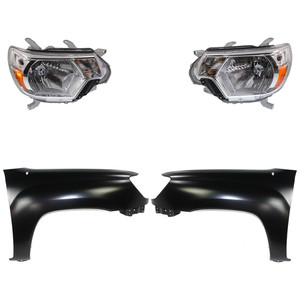 Headlight Assembly Kit for Toyota Tacoma (2012-2015), Right Passenger and Left Driver, Halogen, 4-Piece Kit with Fenders, Replacement