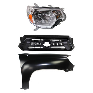 Headlight Assembly for Toyota Tacoma 2012-2015, Right Passenger Side, Halogen, 3-Piece Kit with Fender and Grille Assembly Replacement