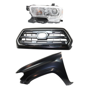 Grille Kit for 2016-2017 Toyota Tacoma, Chrome Shell with Painted Black Insert, 3-Piece Set including Fender and Headlight, Replacement