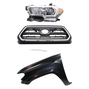 Grille Kit for 2016-2017 Toyota Tacoma, Chrome Shell with Painted Black Insert, 3-Piece Set with Fender and Headlight Replacement