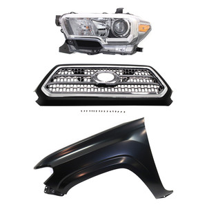GRILLE Kit for TOYOTA TACOMA 2016-2017, Chrome Shell and Insert, 3-Piece Set with Fender and Headlight Replacement