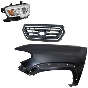 Front Fender Kit for Toyota Tacoma 2020-2022, Left Driver Side, Primed (Ready to Paint), 3-Piece with Grille and Headlight - (CAPA) Replacement